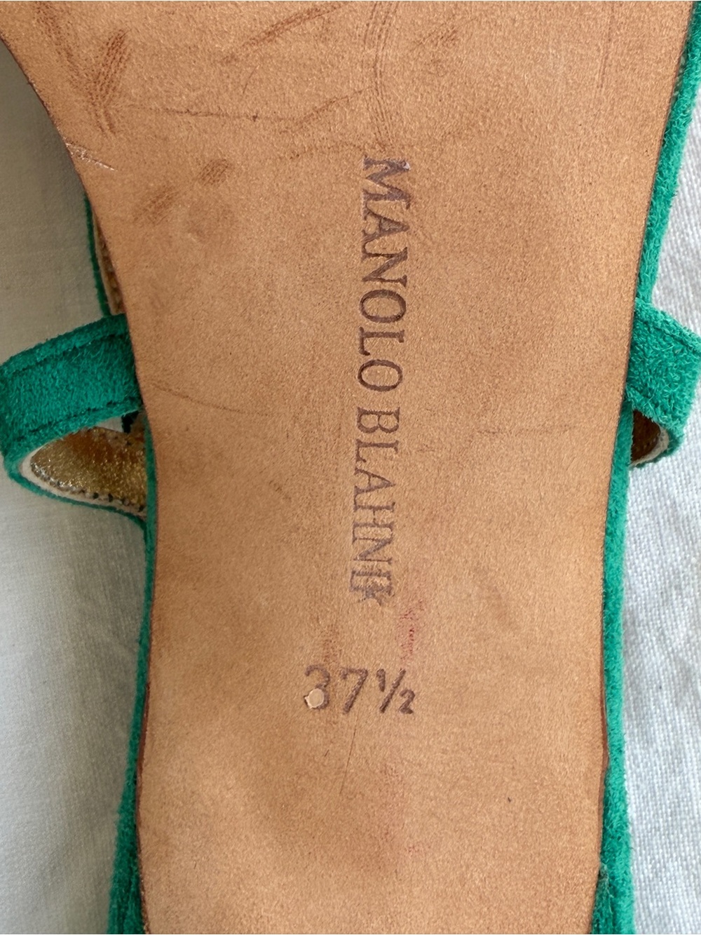 Vintage Manolo Blahnik Suede Strappy Loop Open Toe Heels Emerald Green - Picture 9 of 11